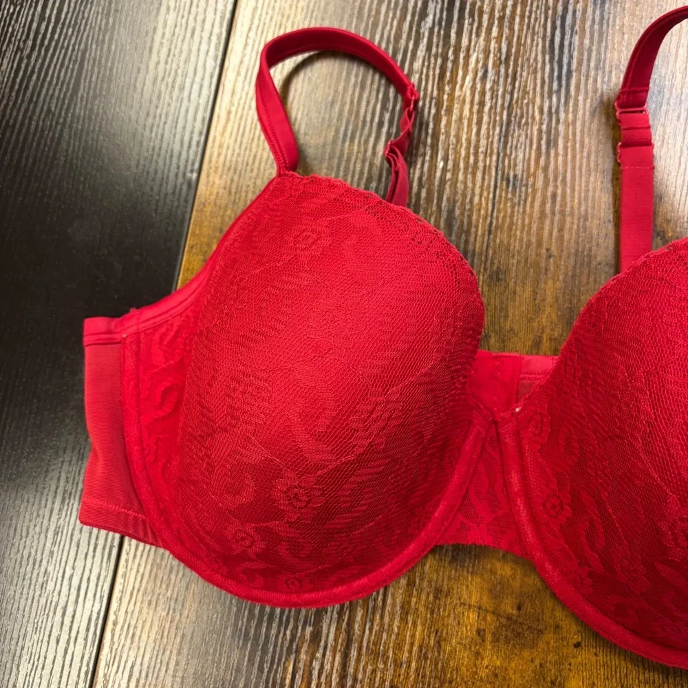 Women's Lane Bryant Cacique Red‎ Floral Lace Full Coverage Underwire Bra 42DDD